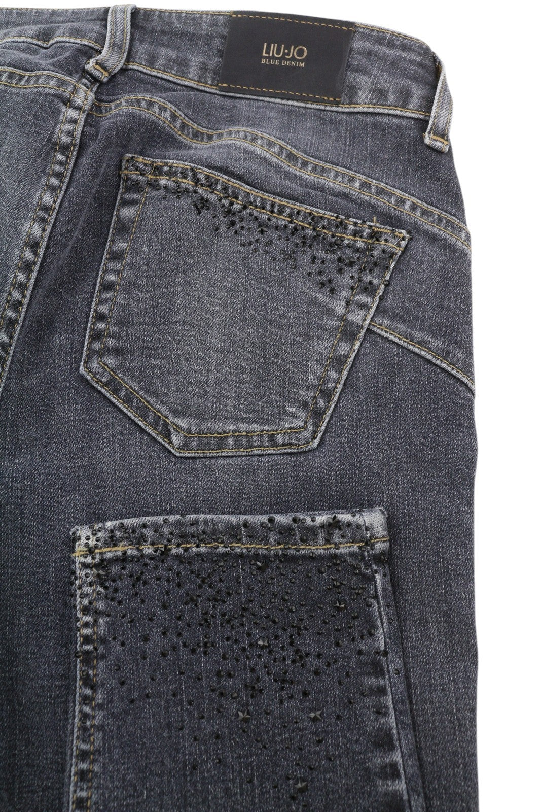 LIU JO Divine Women's W28 Skinny Grey Washed Denim Bead Detail Zip