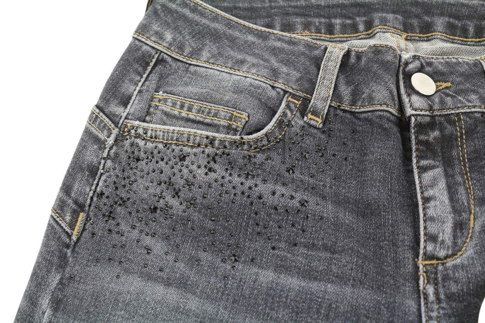 LIU JO Divine Women's W28 Skinny Grey Washed Denim Bead Detail Zip