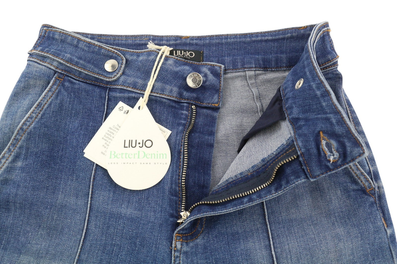 LIU JO Chino Rib Women's W28 Regular Washed Blue Denim Zip Fly Logo
