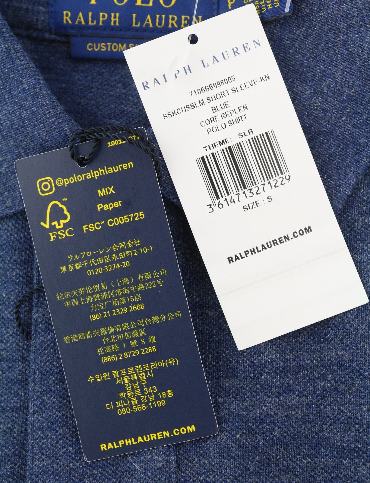 RALPH LAUREN Custom Slim Fit Men Polos S Melange Embroidered Logo Short Sleeve