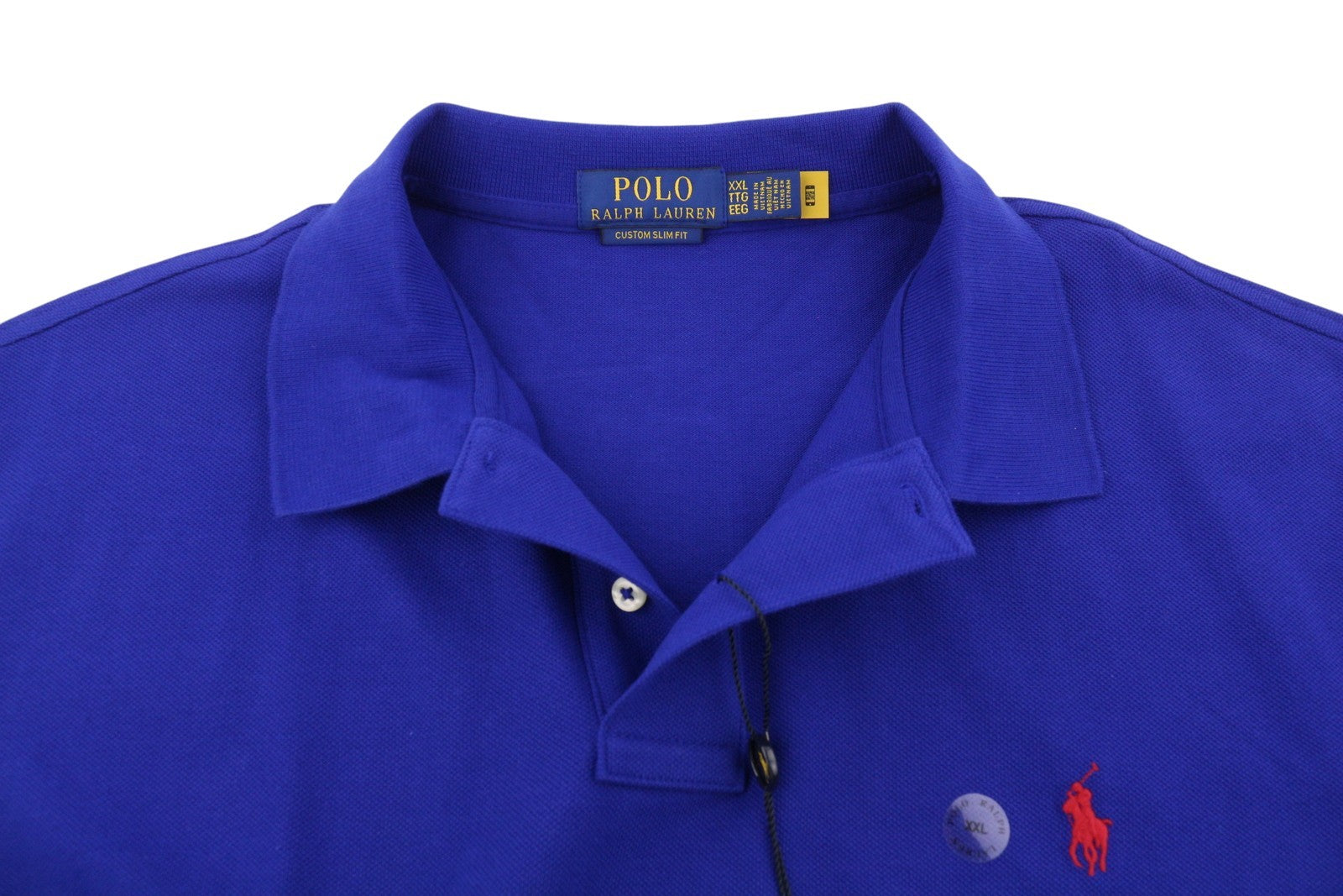 RALPH LAUREN Custom Slim Fit Men Polos 2XL Mid Blue Front Logo Short Sleeved