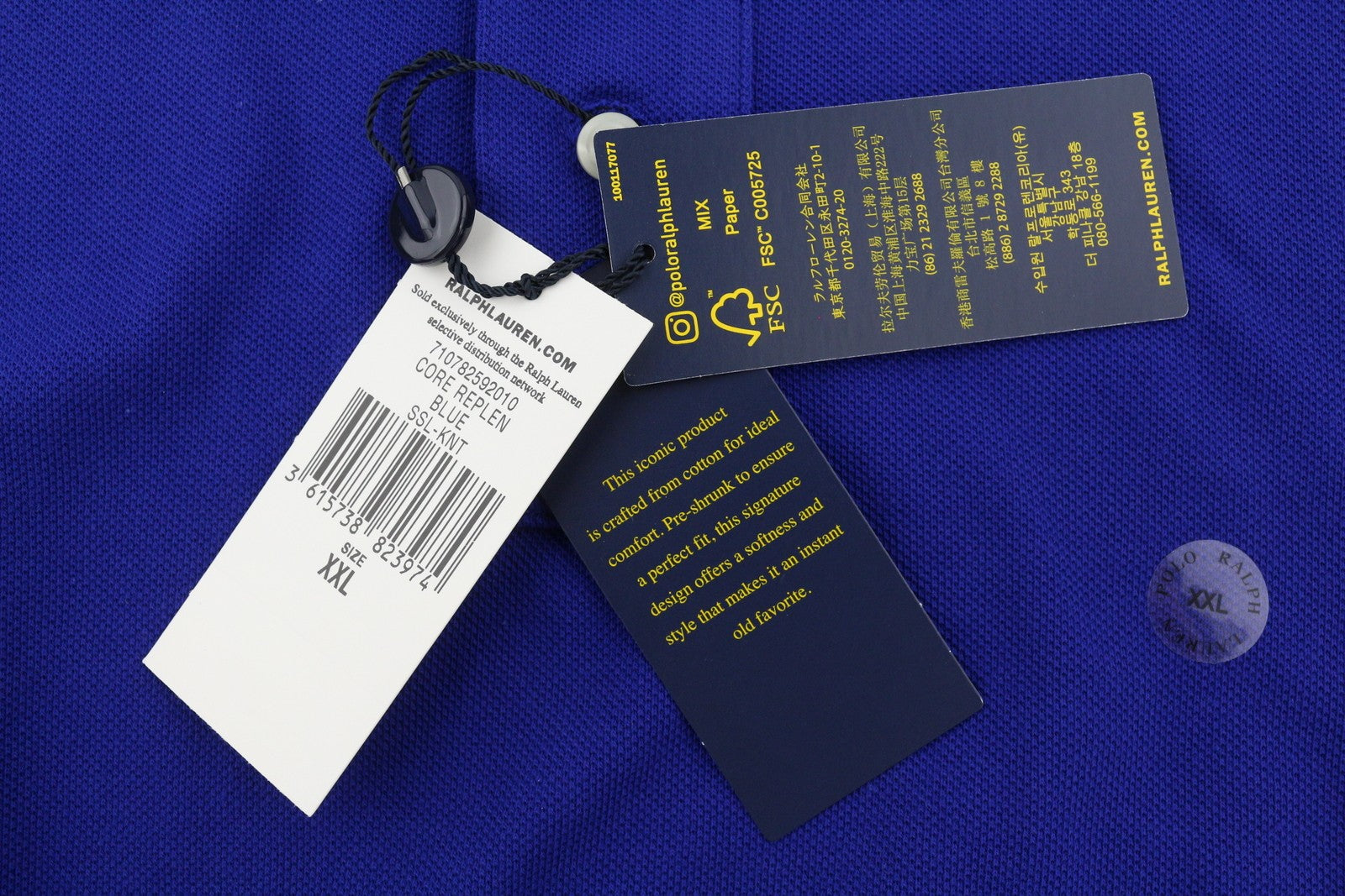 RALPH LAUREN Custom Slim Fit Men Polos 2XL Mid Blue Front Logo Short Sleeved