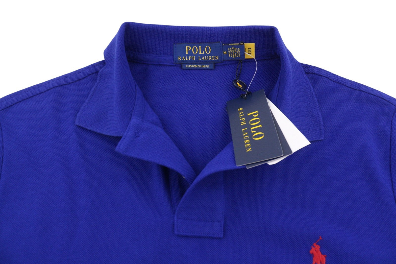 RALPH LAUREN Custom Slim Fit Men Polos M Mid Blue Embroidered Logo Short Sleeve