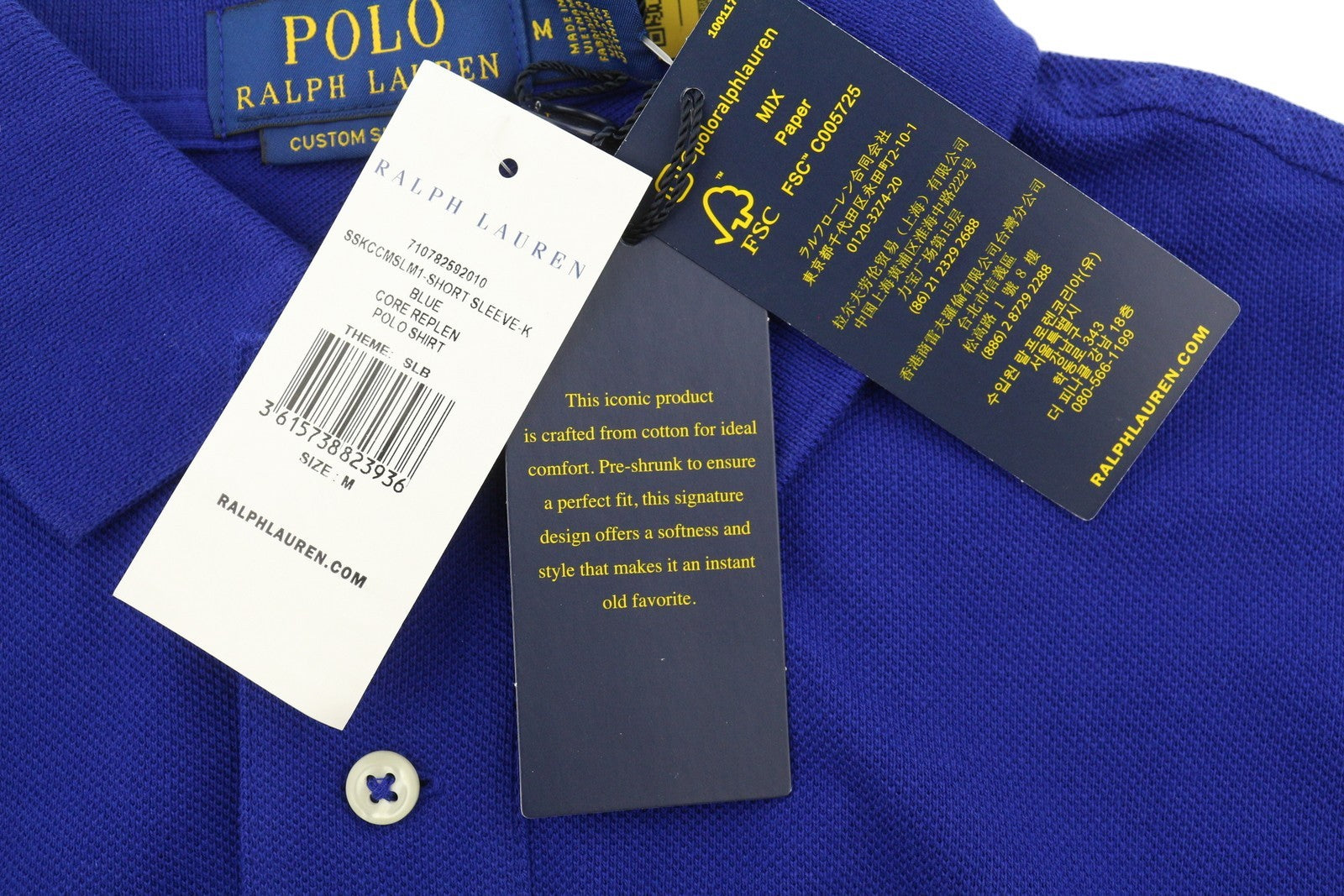 RALPH LAUREN Custom Slim Fit Men Polos M Mid Blue Embroidered Logo Short Sleeve