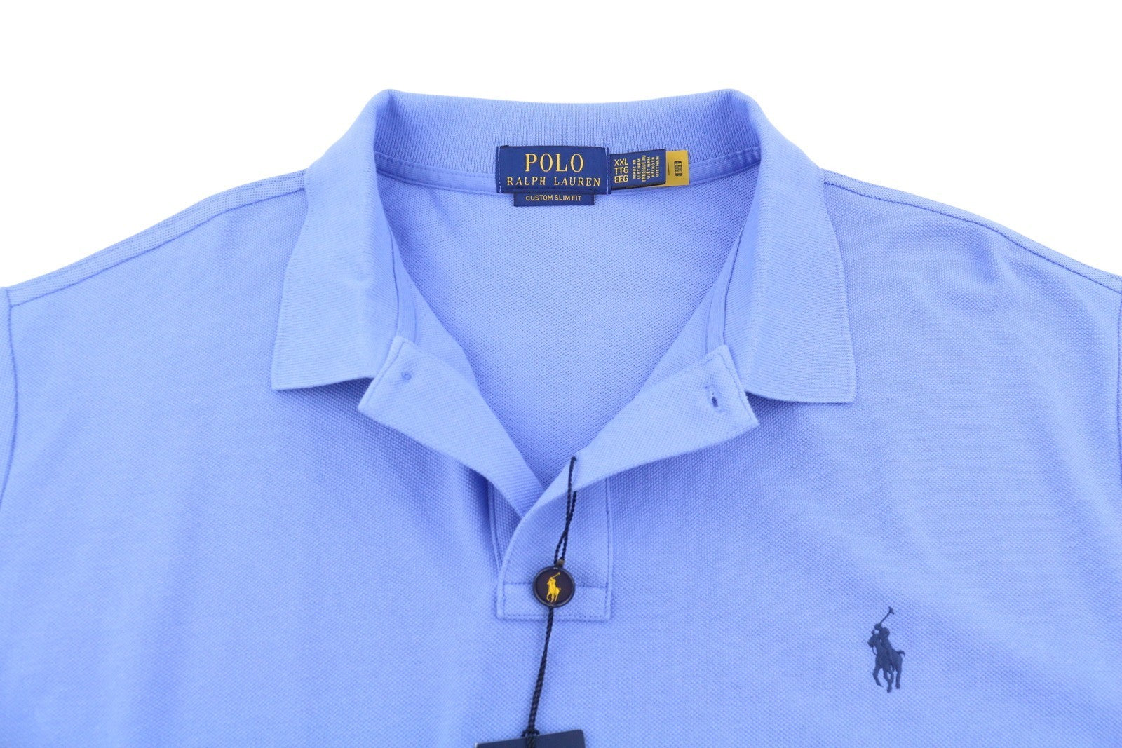 RALPH LAUREN Custom Slim Fit Men Polos 2XL Blue Embroidered Logo Short Sleeve