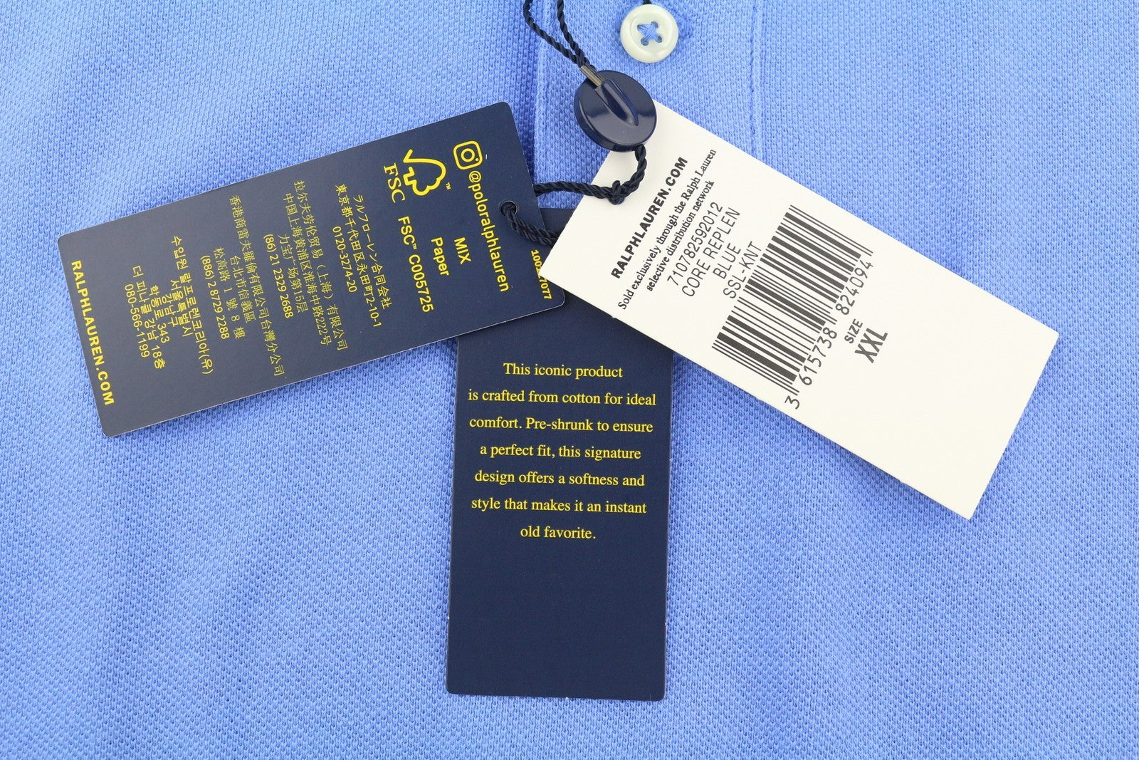 RALPH LAUREN Custom Slim Fit Men Polos 2XL Blue Embroidered Logo Short Sleeve