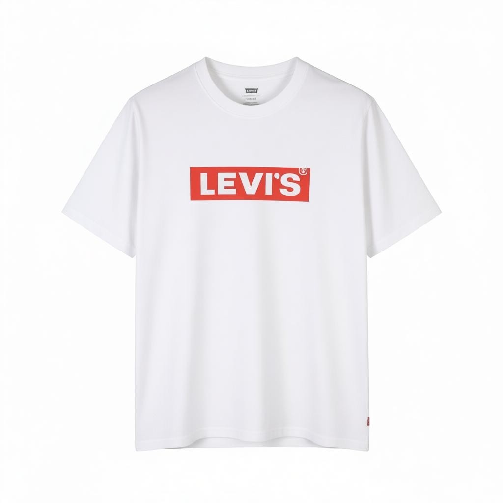 LEVI'S Relaxed Men T-Shirt XS White Tricot Cotton Crew Neck Logo Short Sleeve