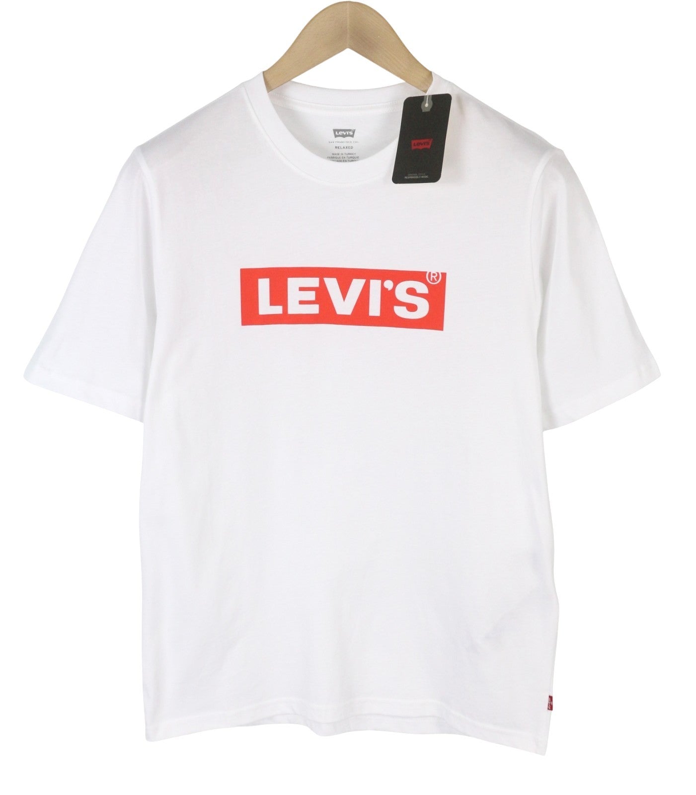 LEVI'S Relaxed Men T-Shirt XS White Tricot Cotton Crew Neck Logo Short Sleeve