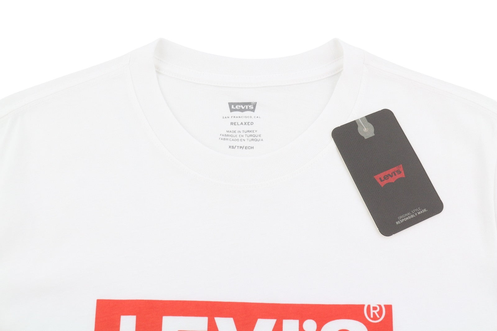 LEVI'S Relaxed Men T-Shirt XS White Tricot Cotton Crew Neck Logo Short Sleeve
