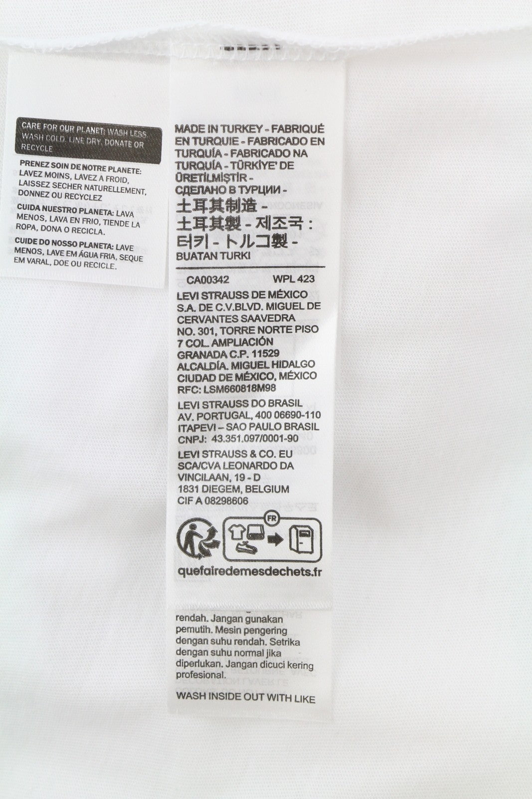 LEVI'S Relaxed Men T-Shirt XS White Tricot Cotton Crew Neck Logo Short Sleeve