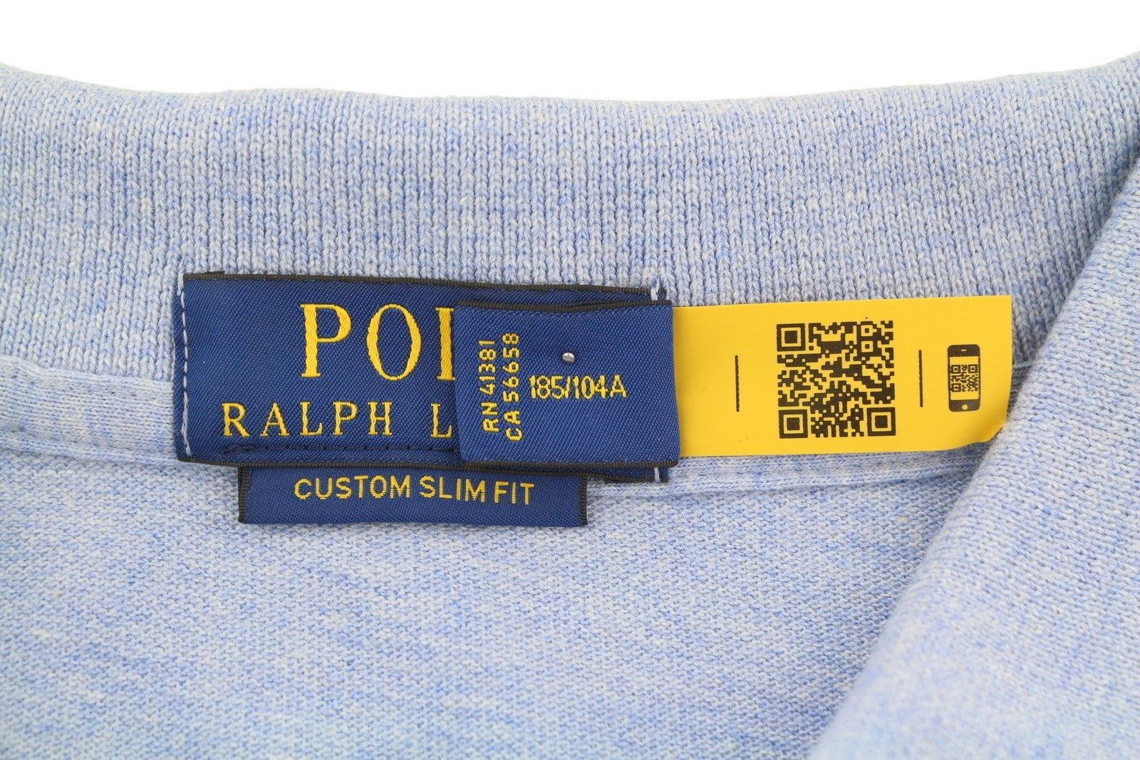 RALPH LAUREN Custom Slim Fit Men Polos XL Blue Melange Embroidered Short Sleeve