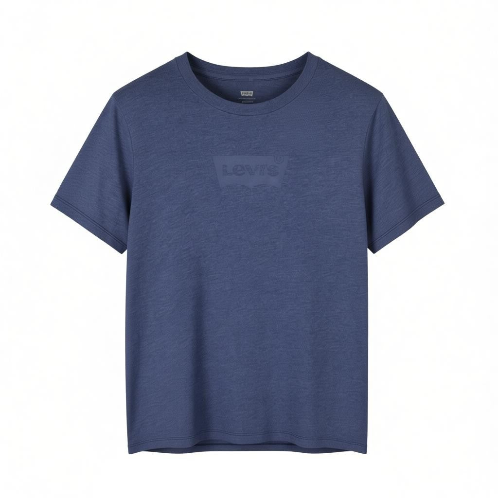 LEVI'S Standard Men T-Shirt S Melange Blue Crew Neck Stretch Short Sleeve