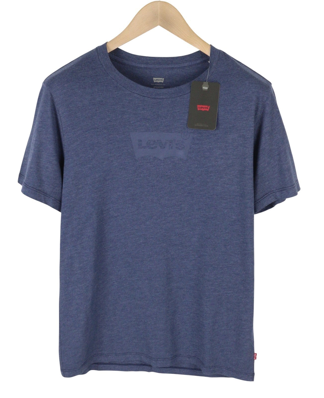 LEVI'S Standard Men T-Shirt S Melange Blue Crew Neck Stretch Short Sleeve