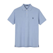 RALPH LAUREN Custom Slim Fit Men Polos M Blue Melange Embroidered Short Sleeve