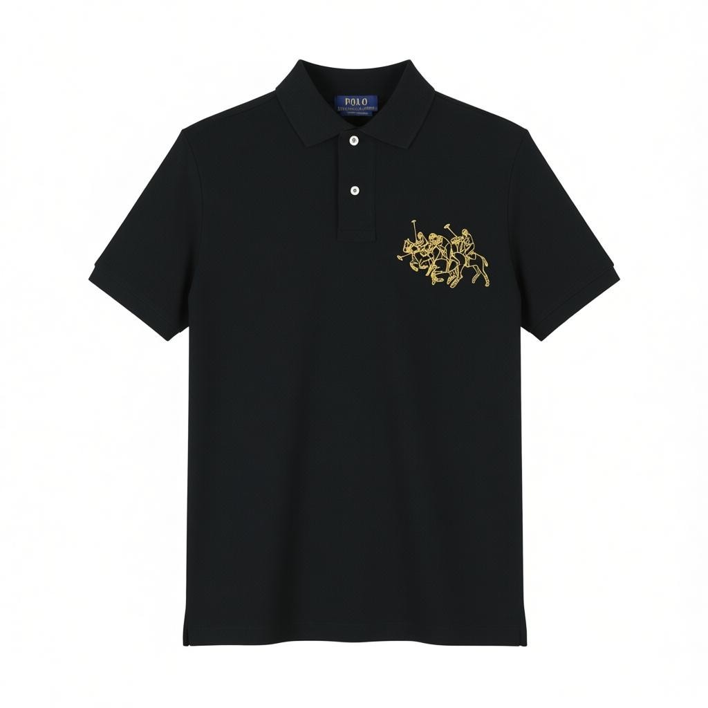 RALPH LAUREN Custom Slim Fit Men Polos S Black Embroidered Cotton Short Sleeve