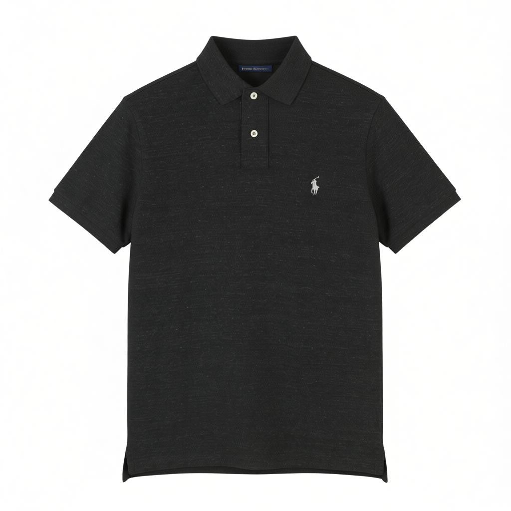 RALPH LAUREN Custom Slim Fit Men Polos M Black Melange Cotton Logo Short Sleeved
