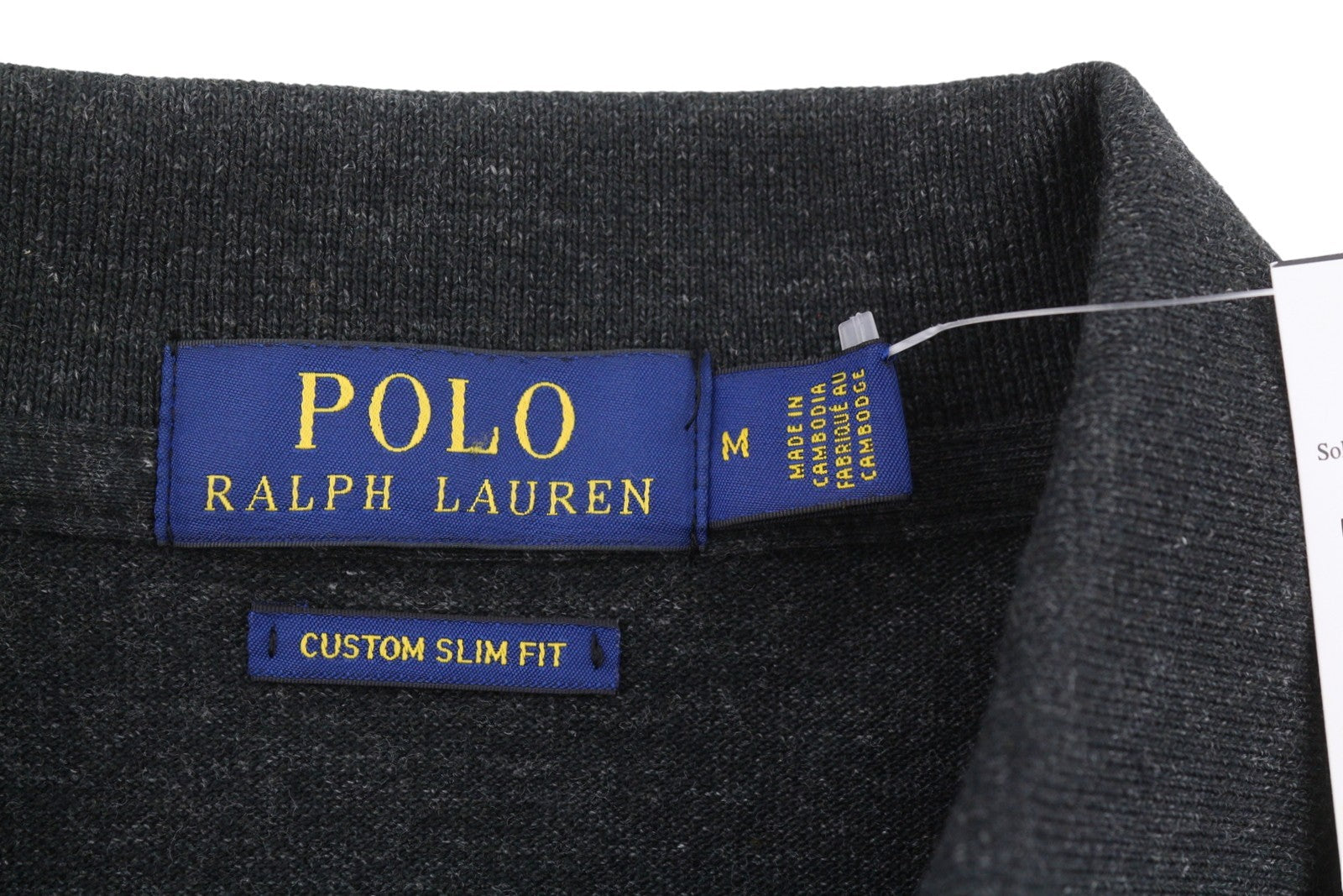 RALPH LAUREN Custom Slim Fit Men Polos M Black Melange Cotton Logo Short Sleeved