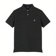 RALPH LAUREN Custom Slim Fit Men Polos 2XL Black Melange Cotton Short Sleeved