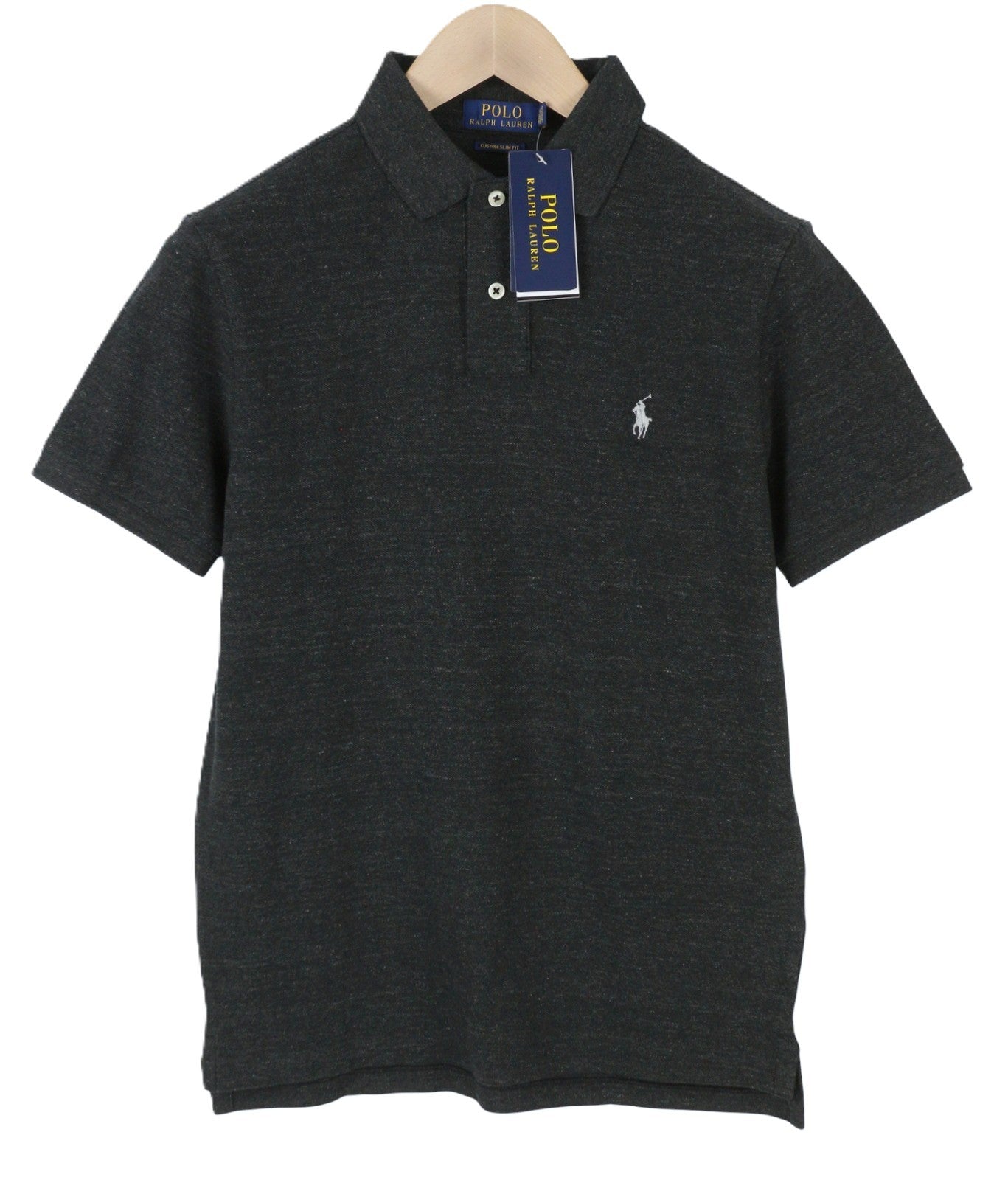 RALPH LAUREN Custom Slim Fit Men Polos 2XL Black Melange Cotton Short Sleeved