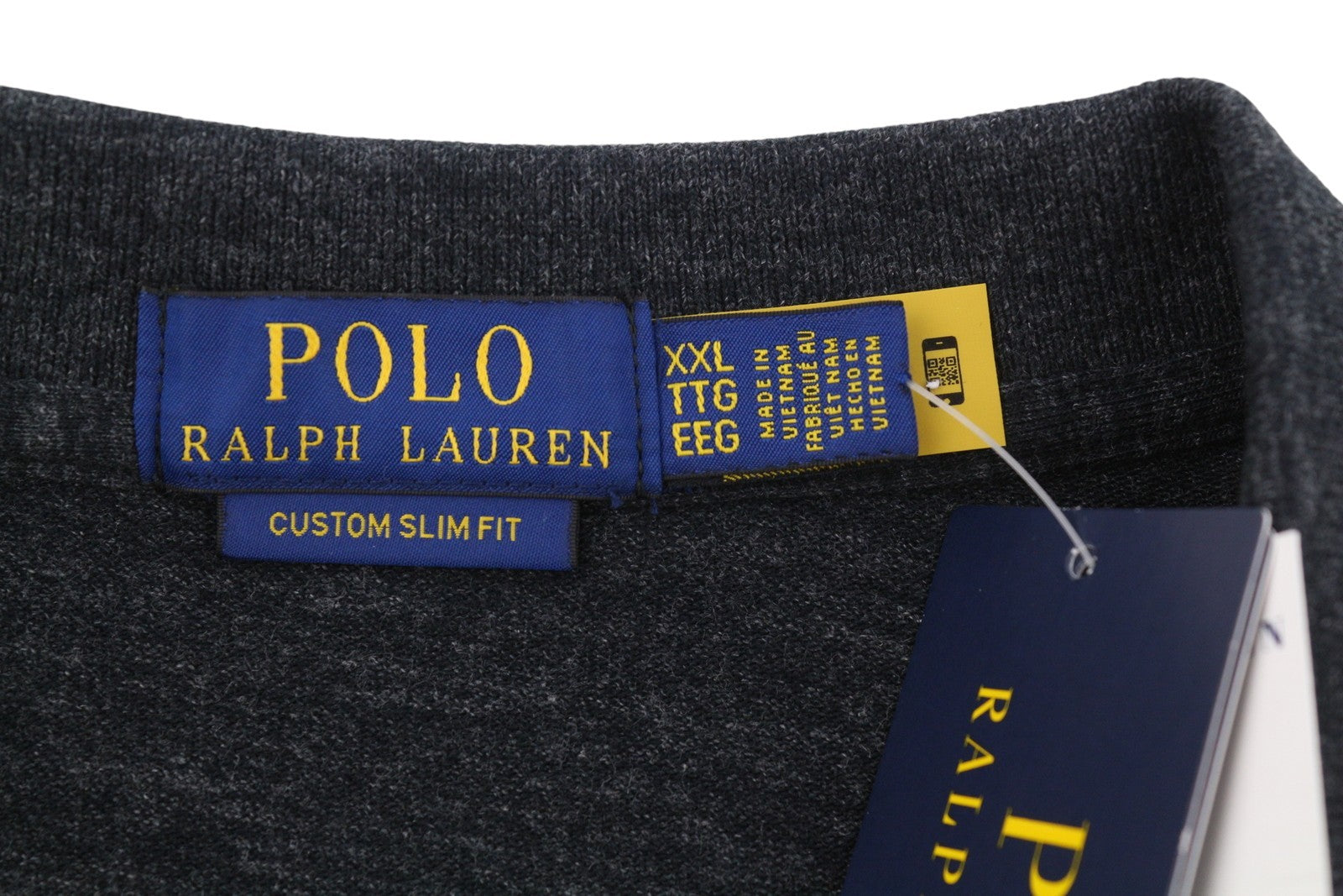 RALPH LAUREN Custom Slim Fit Men Polos 2XL Black Melange Cotton Short Sleeved