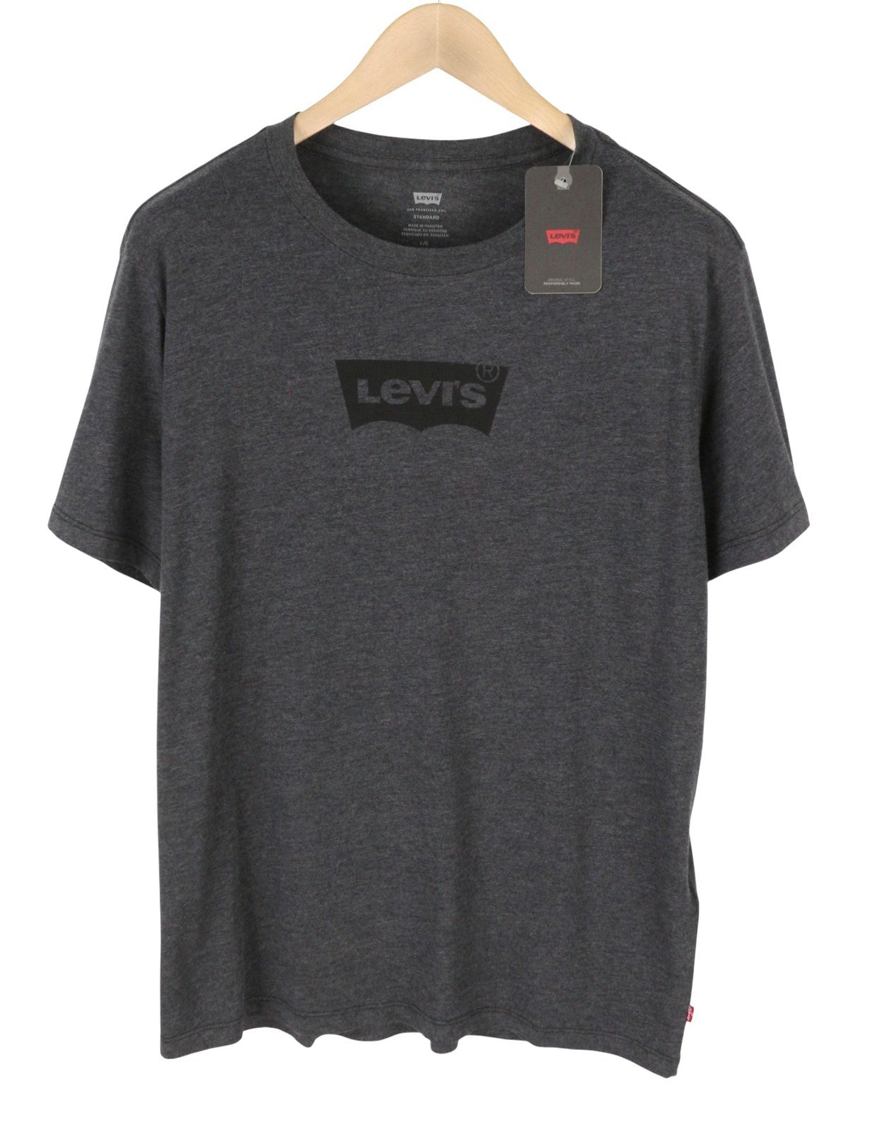 LEVI'S Standard Men T-Shirt L Dark Grey Melange Tricot Crew Neck Short Sleeve
