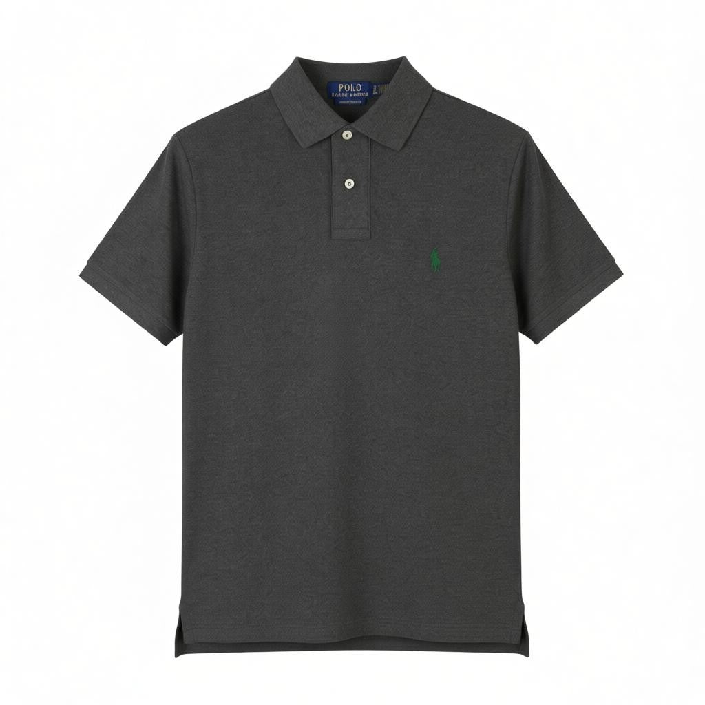 RALPH LAUREN Custom Slim Fit Men Polos M Dark Grey Melange Cotton Short Sleeve