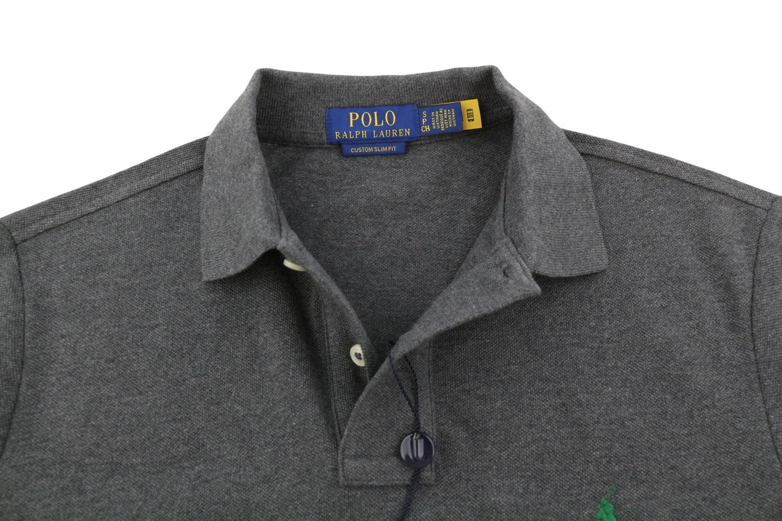 RALPH LAUREN Custom Slim Fit Men Polos S Dark Grey Melange Cotton Short Sleeve