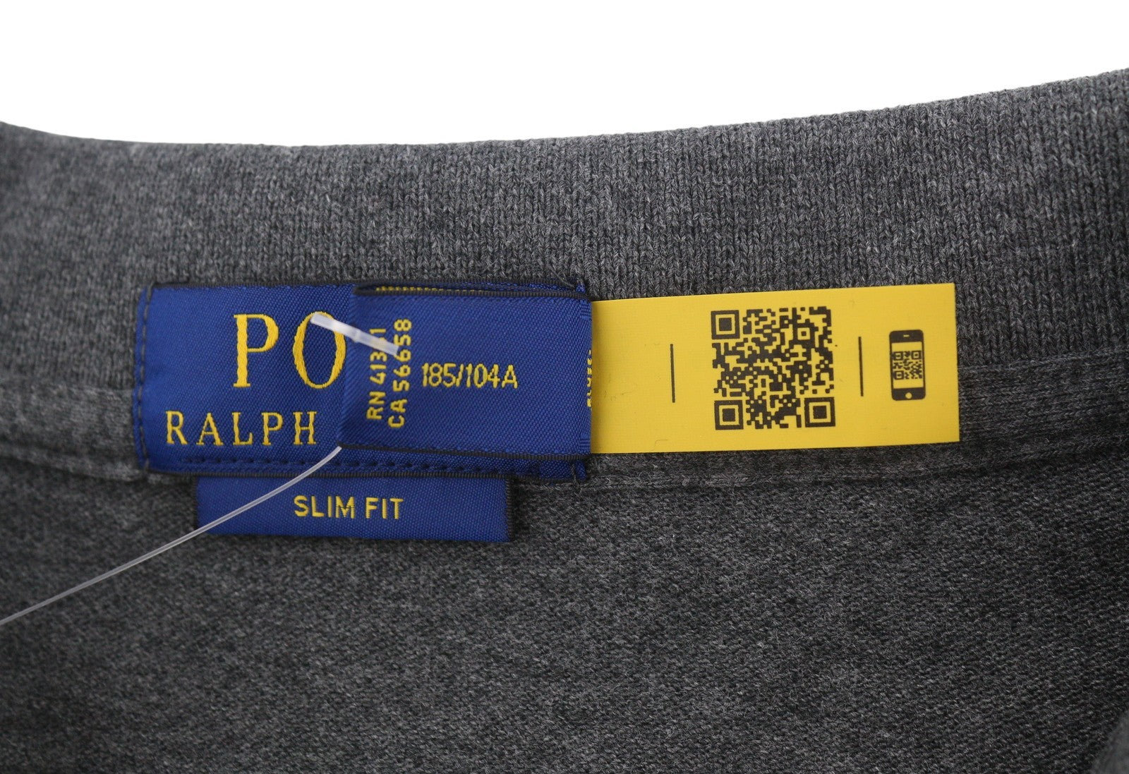 RALPH LAUREN Slim Fit Men Polos XL Dark Grey Melange Cotton Logo Short Sleeve