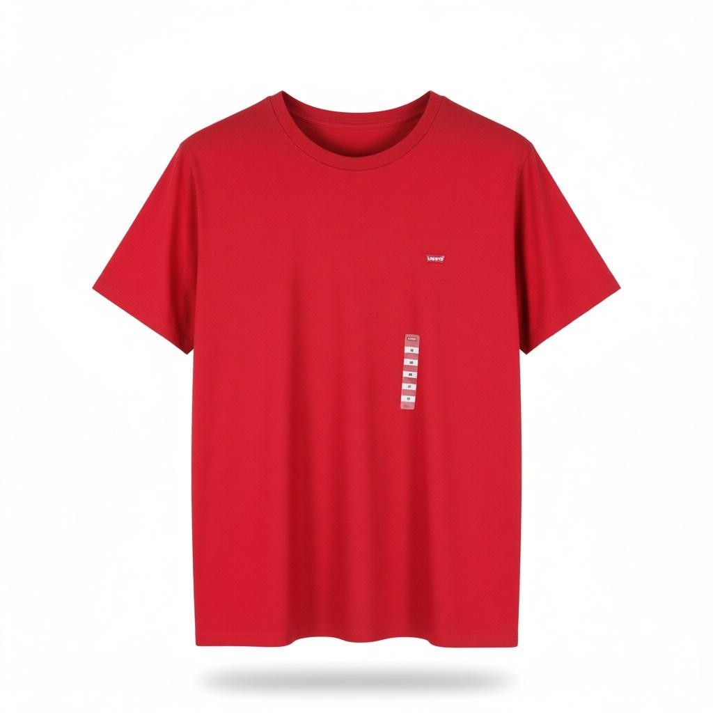 LEVI'S Standard Men T-Shirt M Red Tricot Cotton Crew Neck Short Sleeve Casual