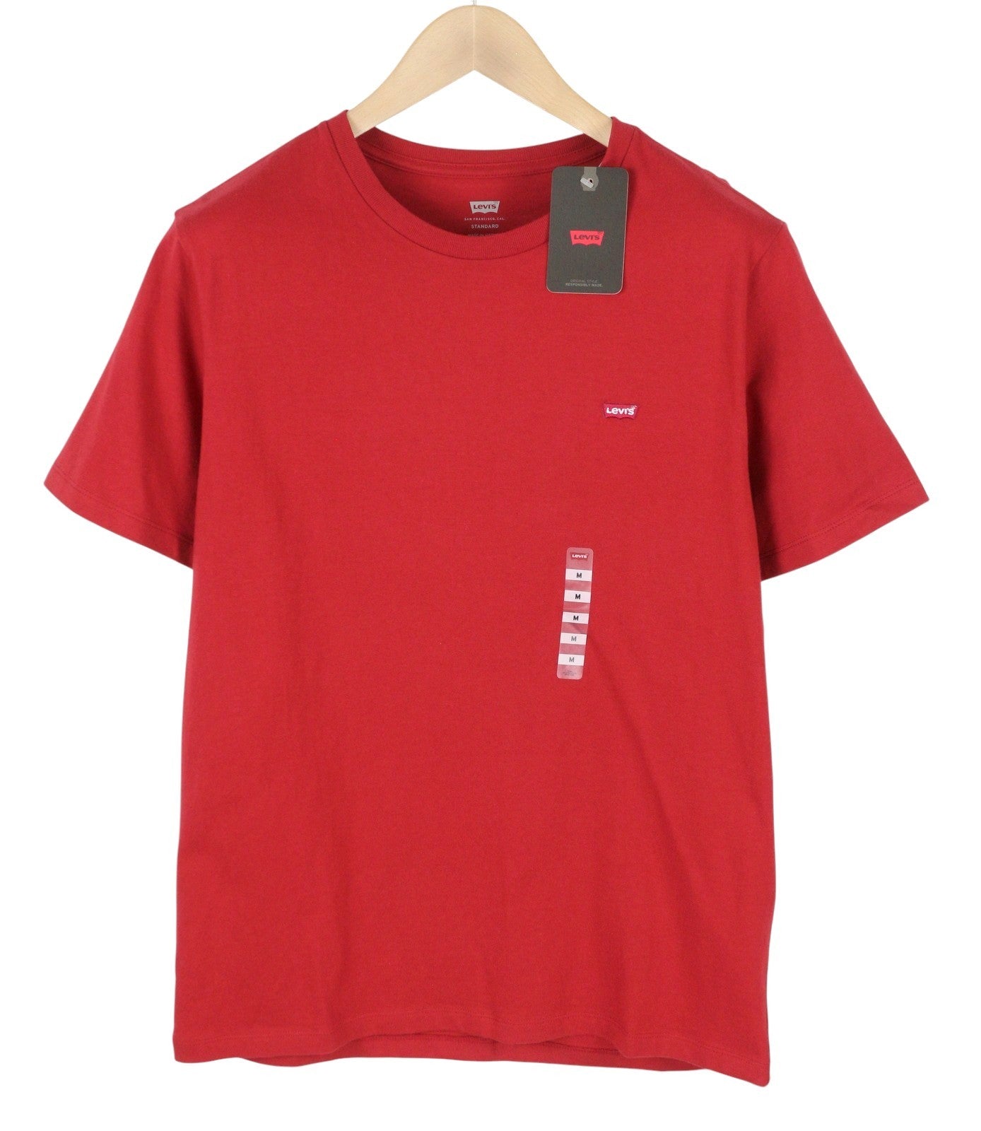 LEVI'S Standard Men T-Shirt M Red Tricot Cotton Crew Neck Short Sleeve Casual