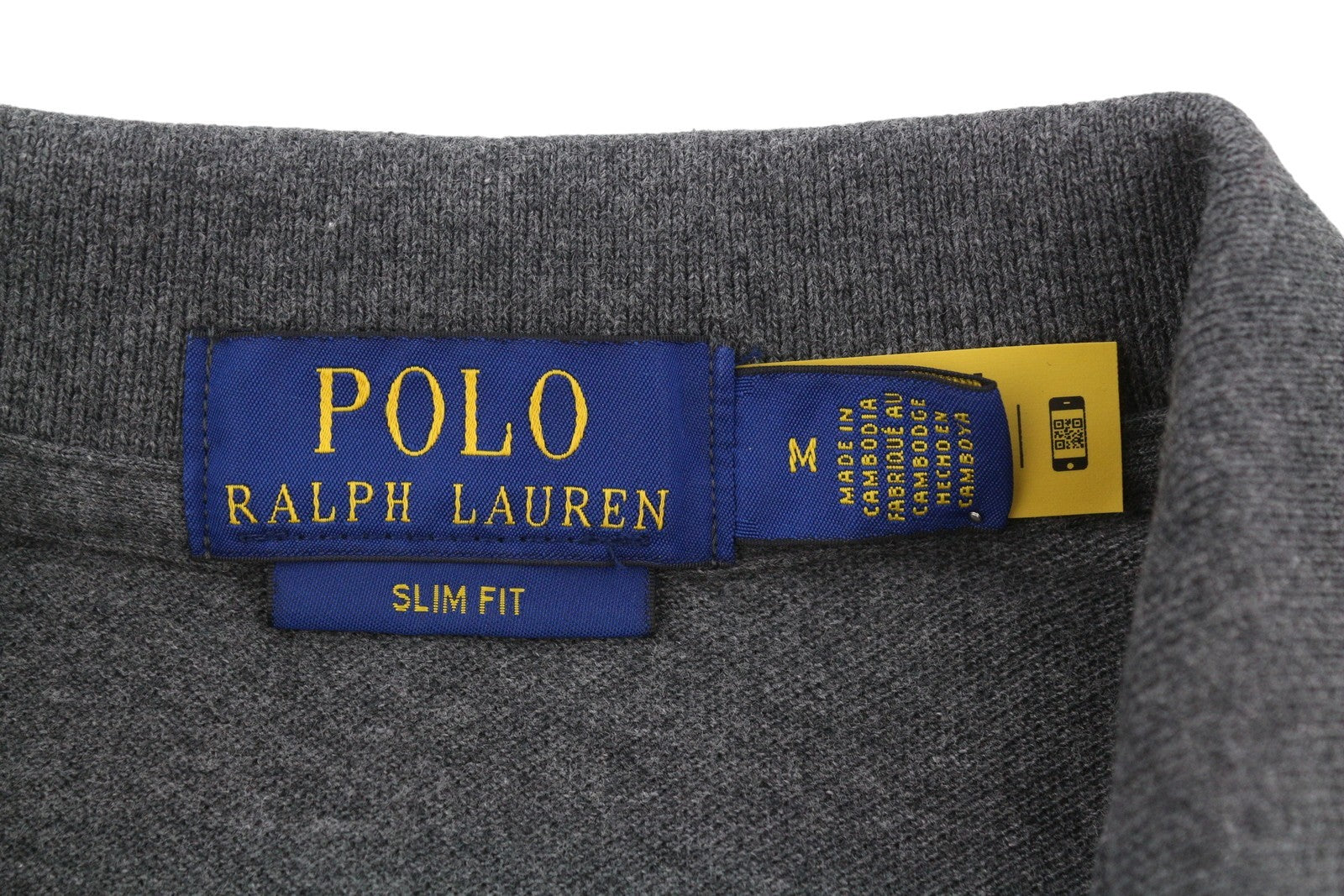 RALPH LAUREN Slim Fit Men Polos M Dark Grey Melange Cotton Logo Short Sleeve