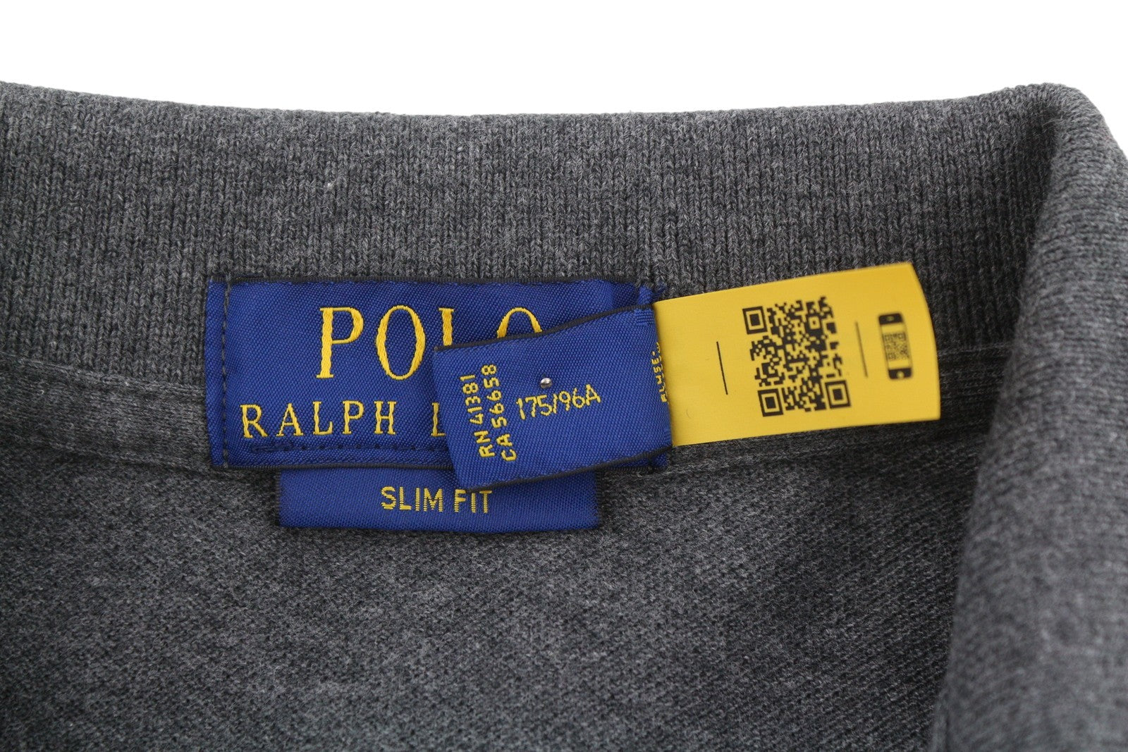 RALPH LAUREN Slim Fit Men Polos M Dark Grey Melange Cotton Logo Short Sleeve