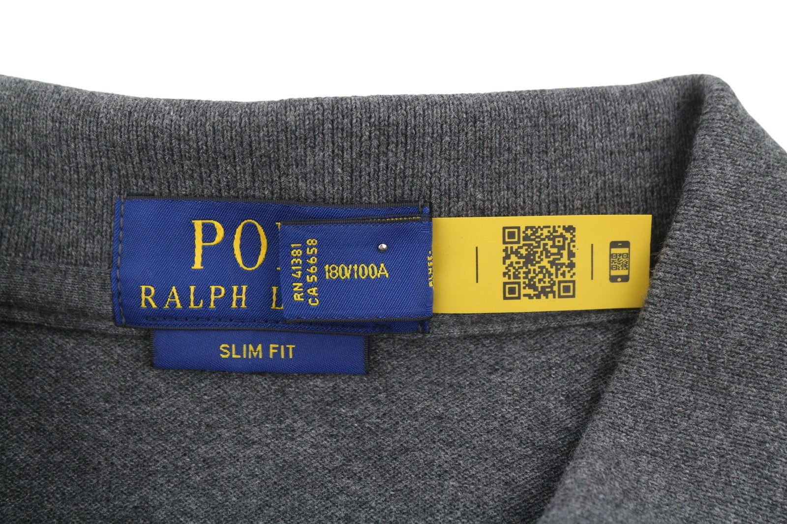 RALPH LAUREN Slim Fit Men Polos L Dark Grey Melange Cotton Logo Short Sleeve