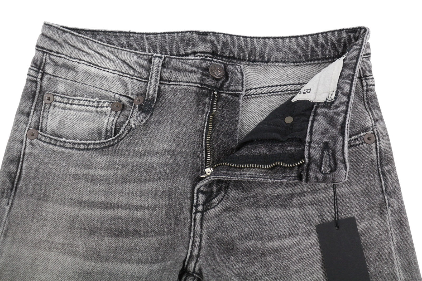 R13 Women Jeans 26 Grey Whiskers Faded Cropped Ankle Straight Zip Fly Denim