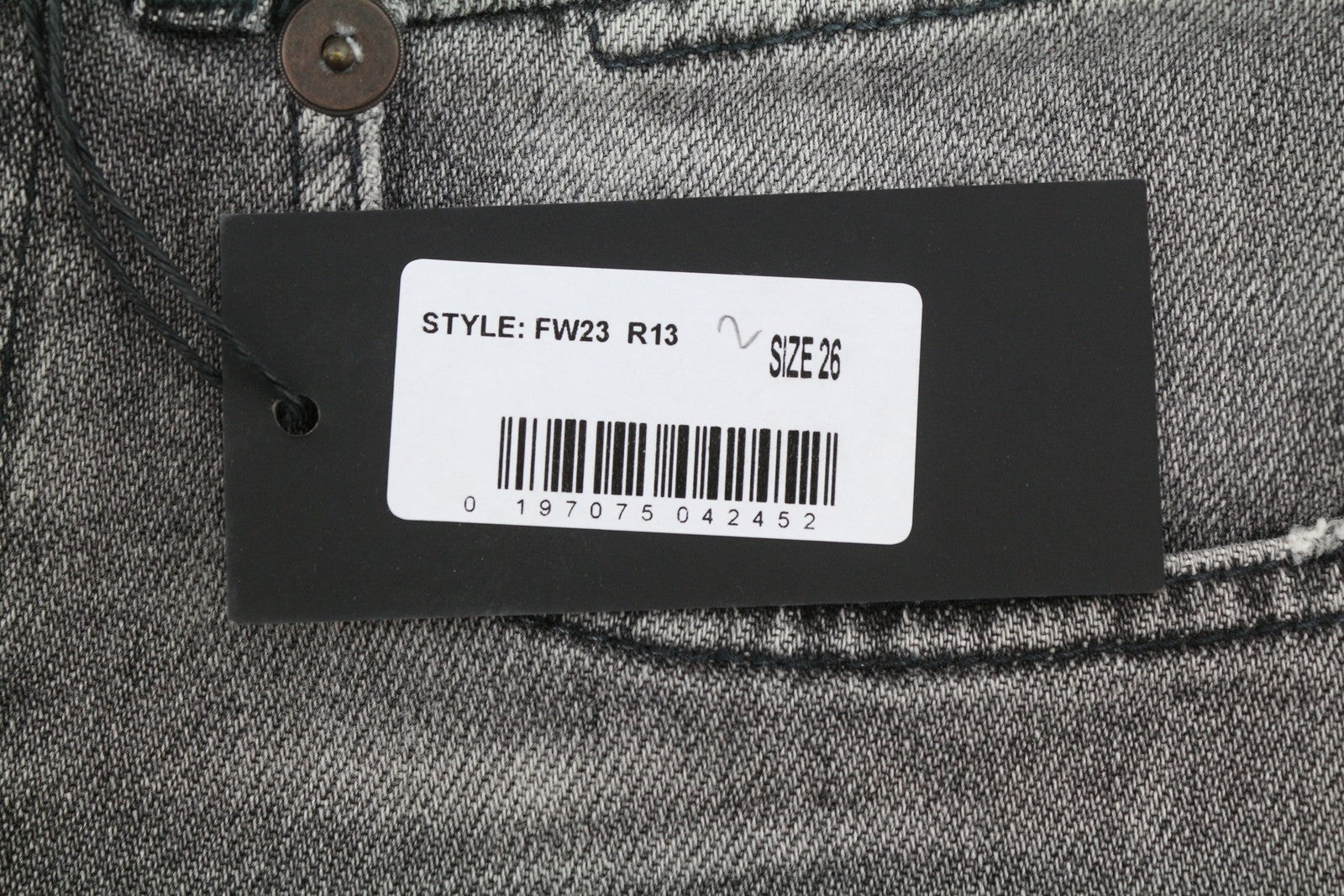 R13 Women Jeans 26 Grey Whiskers Faded Cropped Ankle Straight Zip Fly Denim