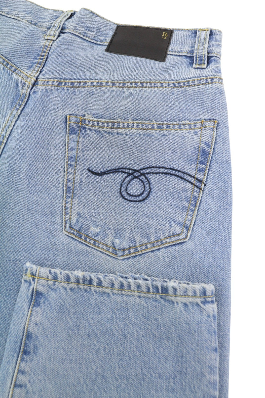 R13 Hayden Relaxed Women Jeans 30 Easton Blue W/Rips Distress Faded Cropped