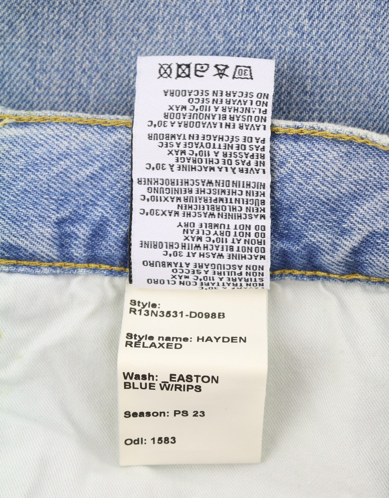 R13 Hayden Relaxed Women Jeans 30 Easton Blue W/Rips Distress Faded Cropped