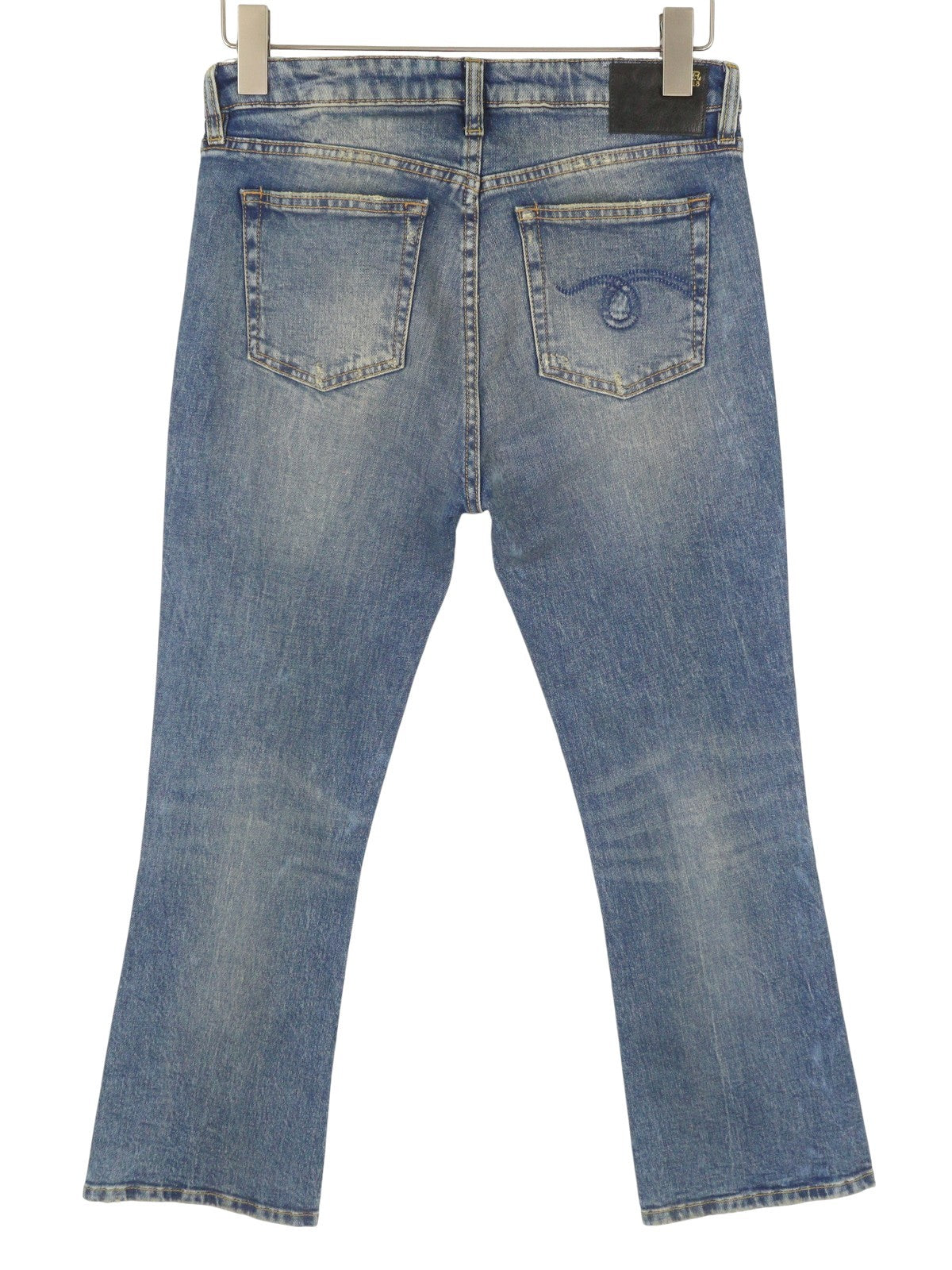 R13 Kick Fit Women Jeans 28 Kelly Stretch Whiskers Faded Cropped Zip RRP699