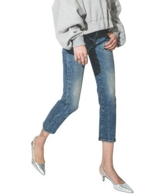 R13 Boy Straight Women Jeans 24 Kelly Stretch Whiskers Faded Cropped RRP699