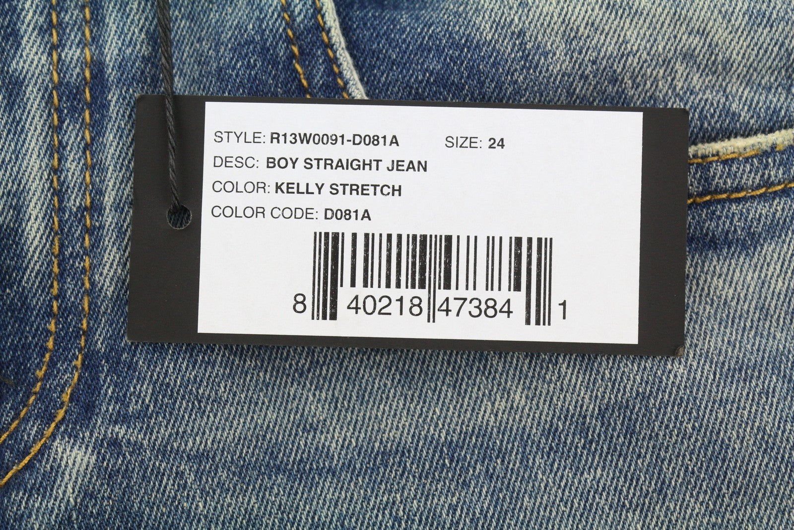 R13 Boy Straight Women Jeans 24 Kelly Stretch Whiskers Faded Cropped RRP699