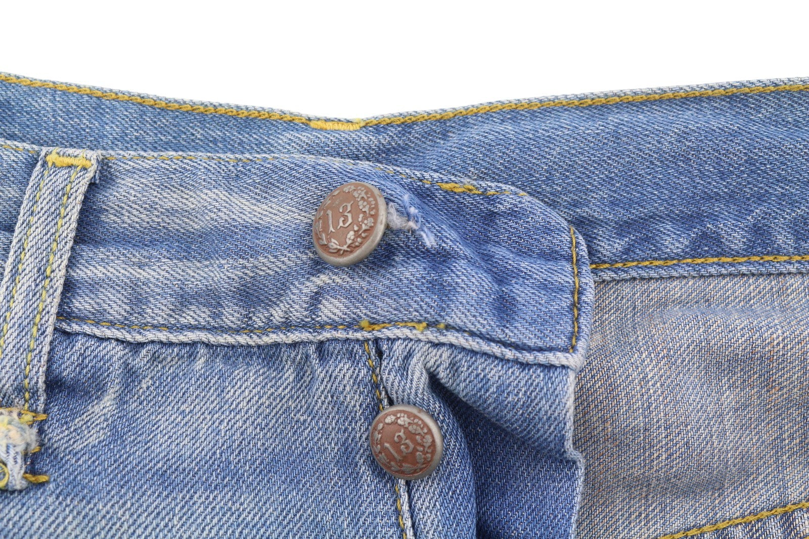 R13 Tailored Drop Women Jeans 27 Cliff Linen Indigo Whiskers Faded Ankle Cropped