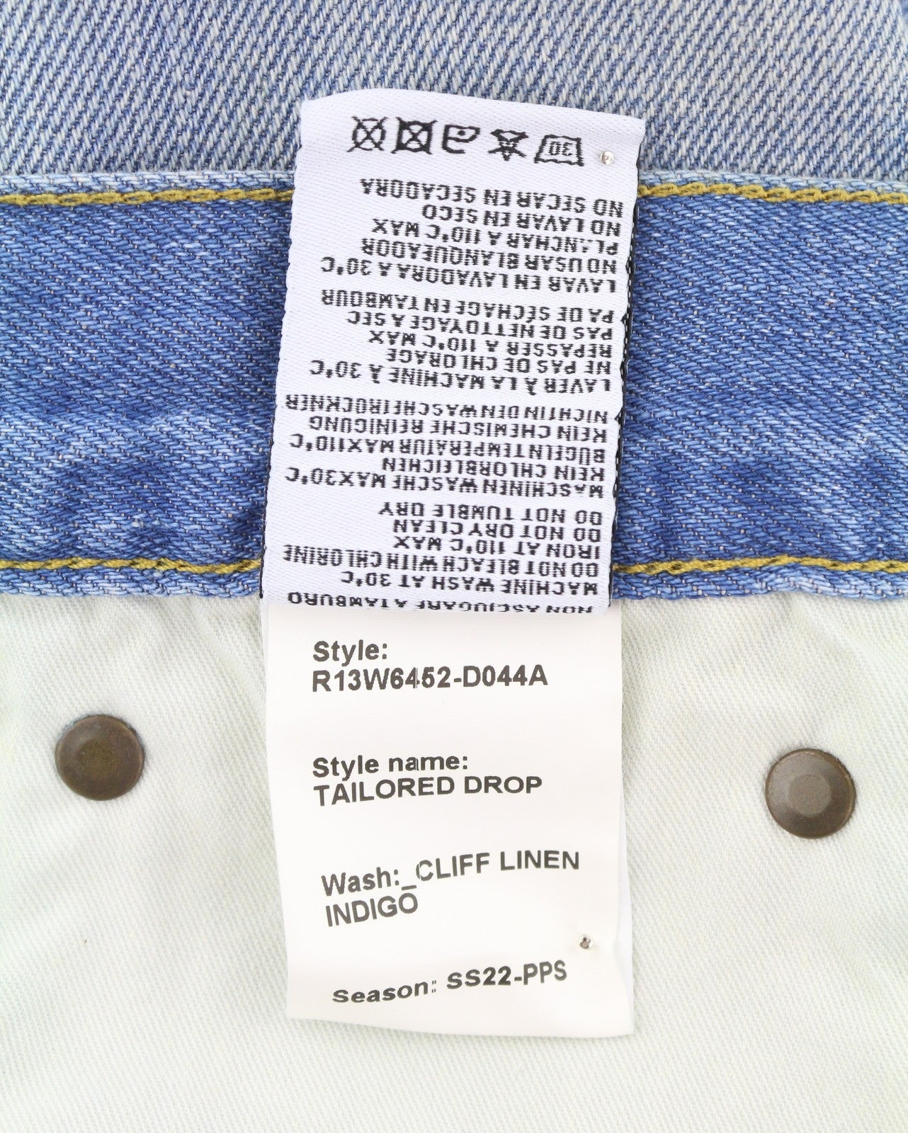 R13 Tailored Drop Women Jeans 27 Cliff Linen Indigo Whiskers Faded Ankle Cropped