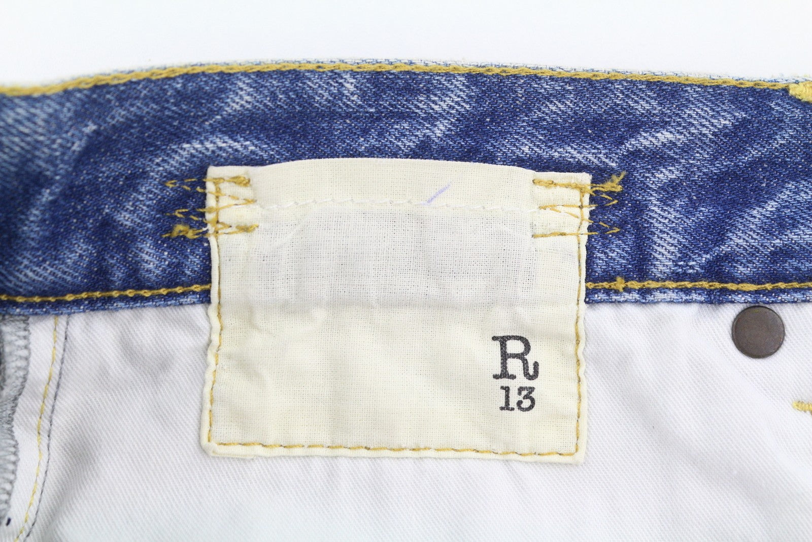 R13 Weller Drop Men Jeans W32 Jasper Blue Whiskers Faded Cropped Ankle Denim