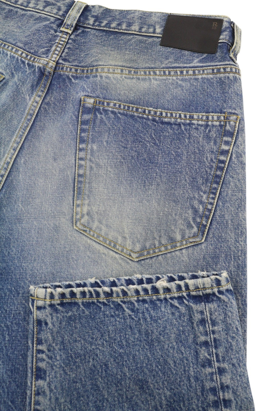 R13 Weller Drop Men Jeans W32 Jasper Blue Whiskers Faded Cropped Ankle Denim