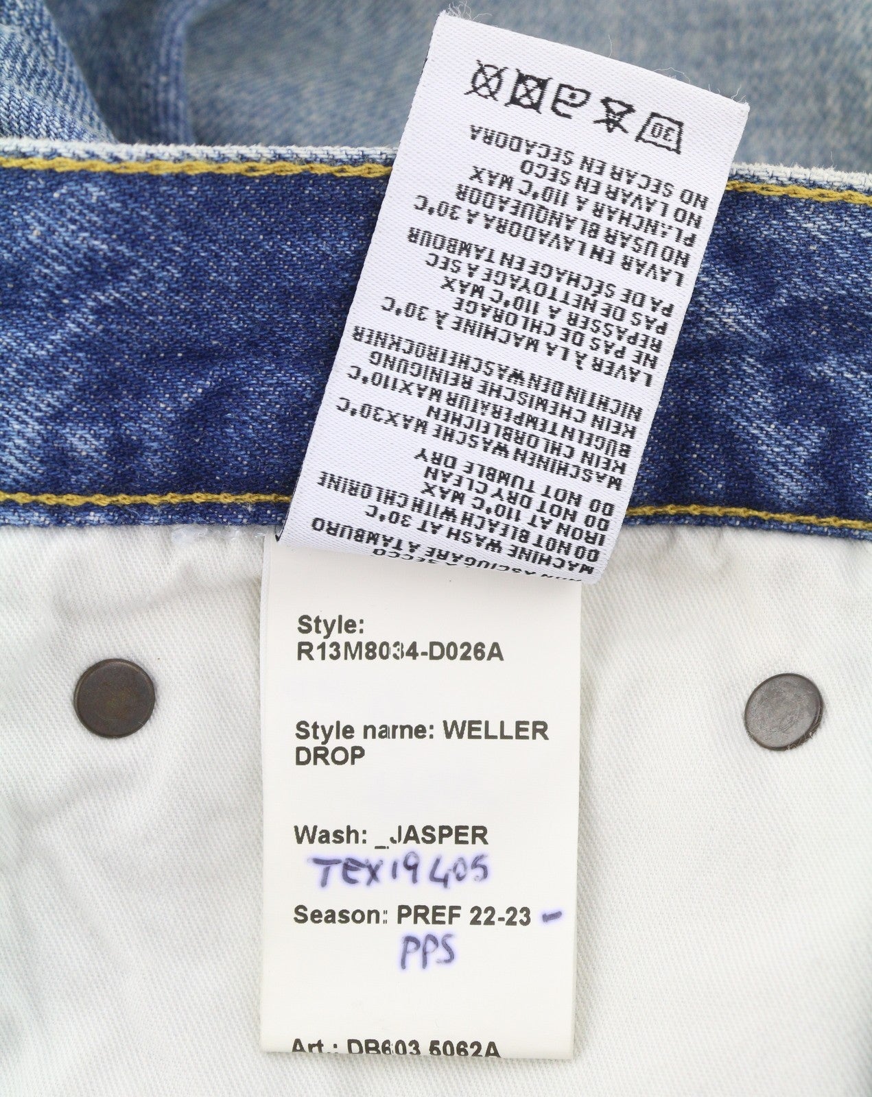 R13 Weller Drop Men Jeans W32 Jasper Blue Whiskers Faded Cropped Ankle Denim