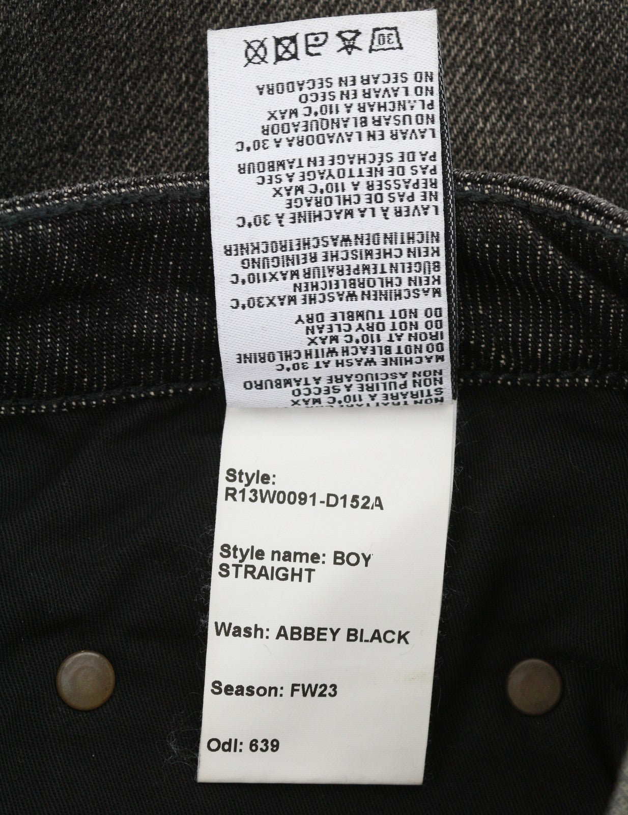 R13 Boy Straight Women Jeans 25 Abbey Black Whiskers Faded Distress Ankle RRP720