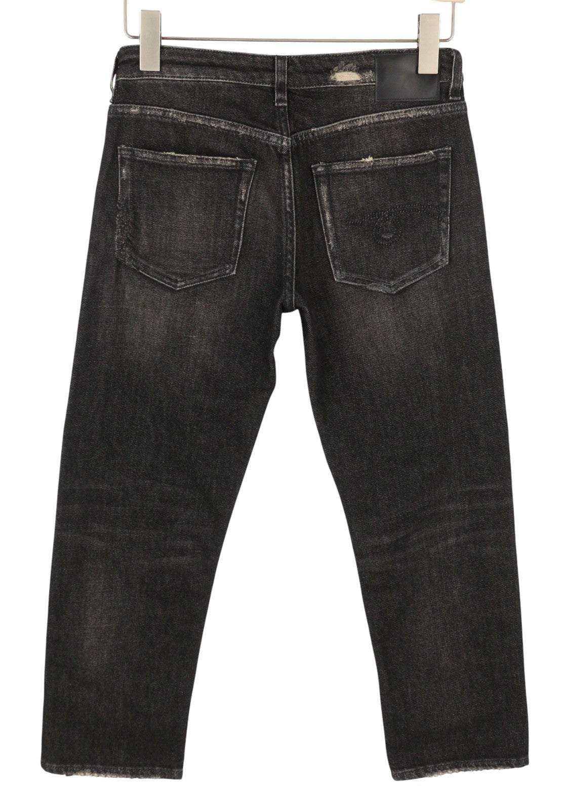 R13 Boy Straight Women Jeans 25 Abbey Black Whiskers Faded Distress Ankle RRP720