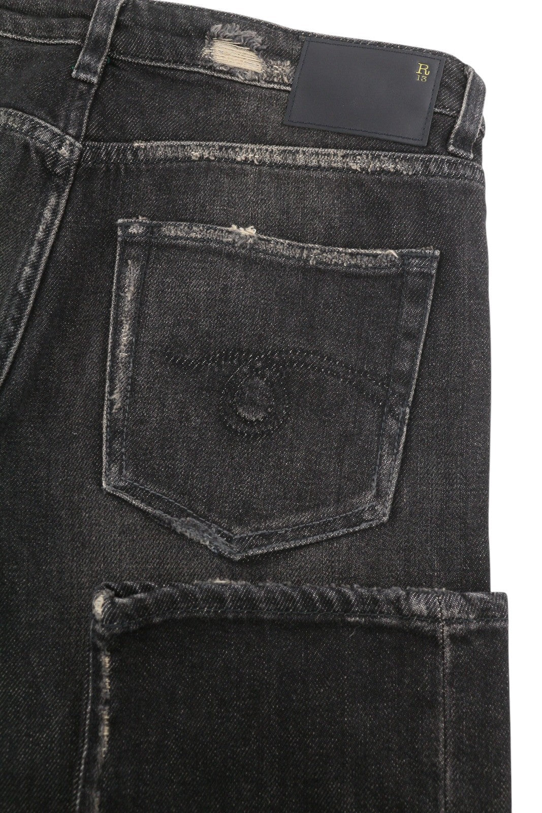 R13 Boy Straight Women Jeans 25 Abbey Black Whiskers Faded Distress Ankle RRP720