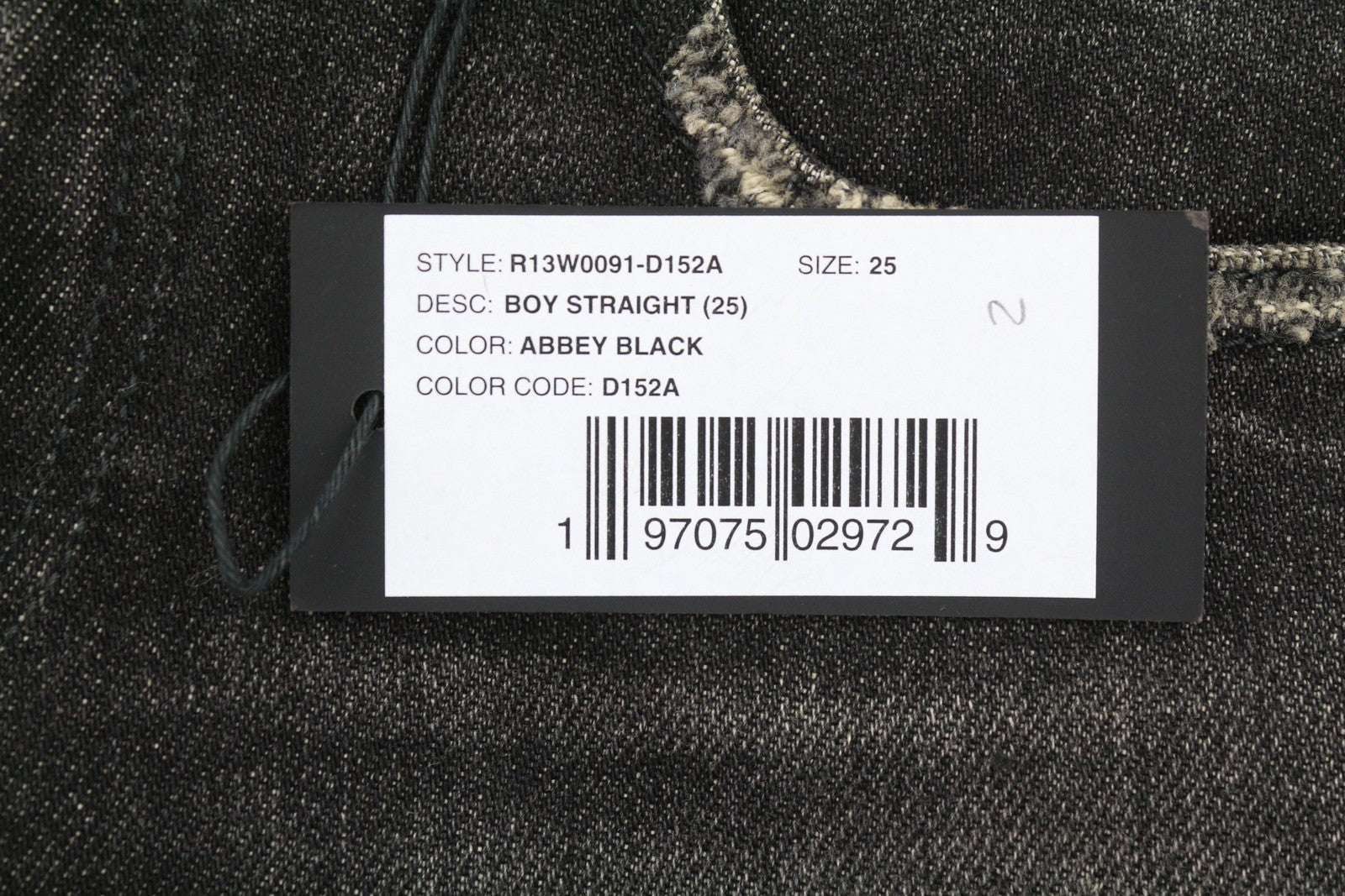 R13 Boy Straight Women Jeans 25 Abbey Black Whiskers Faded Distress Ankle RRP720