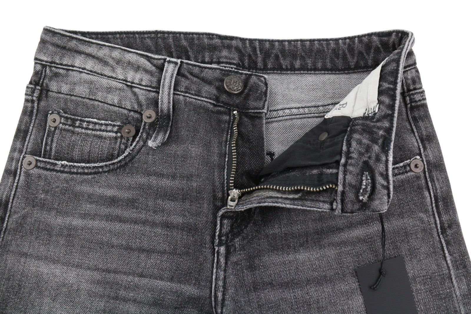 R13 Boy Straight Women Jeans 24 Vintage Grey Faded Whiskers Cropped Ankle Zip